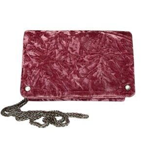 Street Level Velvet Clutch with Chain - Rose